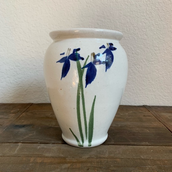 Blue Iris Double-sided Pottery Vase - Picture 1 of 8
